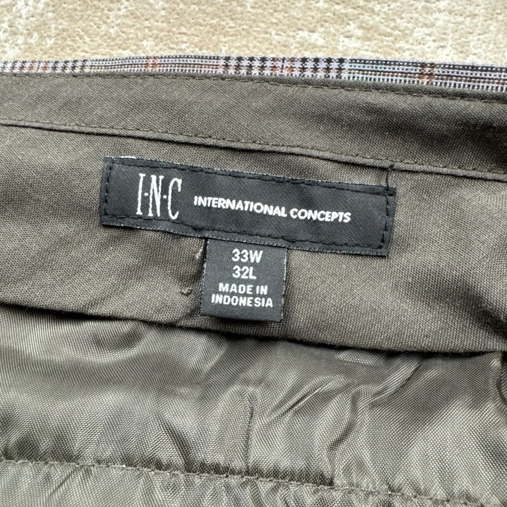 Inc International Concepts 2PC Pant Suit Men’s Large Gray Slim Fit Camo Plaid